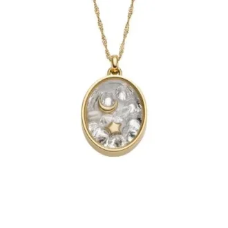 Sutton Shaky Glitz Gold-Tone Stainless Steel Moon and Star Pendant Necklace