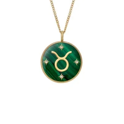 Taurus Sutton Zodiac Gold-Tone Stainless Steel Green Malachite Pendant Necklace Taurus Sutton Zodiac Gold-Tone Stainless Steel Green Malachite Pendant Necklace