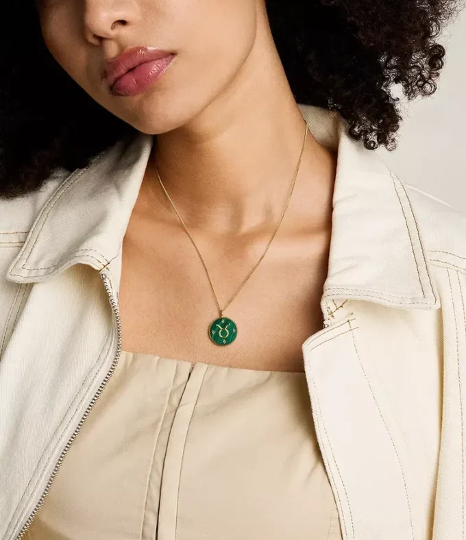 Taurus Sutton Zodiac Gold-Tone Stainless Steel Green Malachite Pendant Necklace Taurus Sutton Zodiac Gold-Tone Stainless Steel Green Malachite Pendant Necklace