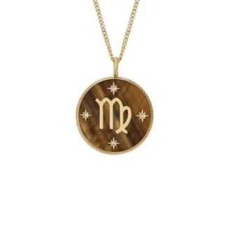 Virgo Sutton Zodiac Gold-Tone Stainless Steel Tiger’s Eye Pendant Necklace