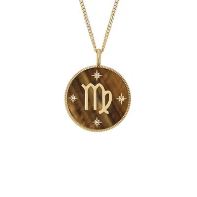 Virgo Sutton Zodiac Gold-Tone Stainless Steel Tiger’s Eye Pendant Necklace Virgo Sutton Zodiac Gold-Tone Stainless Steel Tiger’s Eye Pendant Necklace