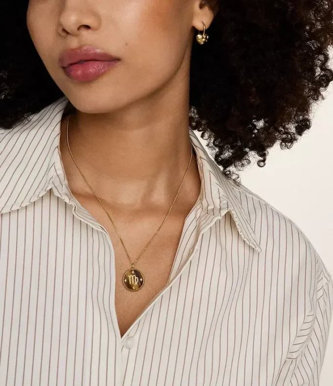 Virgo Sutton Zodiac Gold-Tone Stainless Steel Tiger’s Eye Pendant Necklace Virgo Sutton Zodiac Gold-Tone Stainless Steel Tiger’s Eye Pendant Necklace
