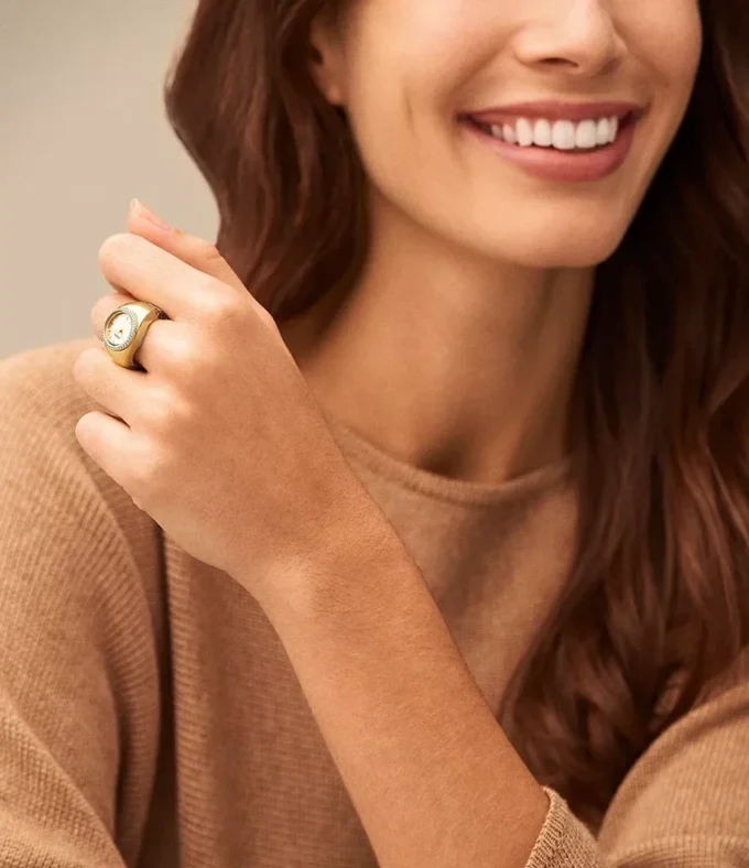 Watch Ring Two-Hand Gold-Tone Stainless Steel Watch Ring Two-Hand Gold-Tone Stainless Steel