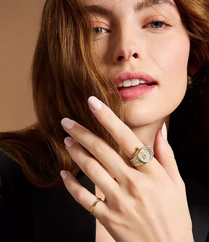 Watch Ring Two-Hand Gold-Tone Stainless Steel Watch Ring Two-Hand Gold-Tone Stainless Steel