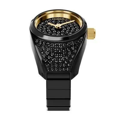 Watch Ring Two-Hand Pavé Black Stainless Steel Watch Watch Ring Two-Hand Pavé Black Stainless Steel Watch