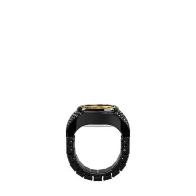Watch Ring Two-Hand Pavé Black Stainless Steel Watch Watch Ring Two-Hand Pavé Black Stainless Steel Watch